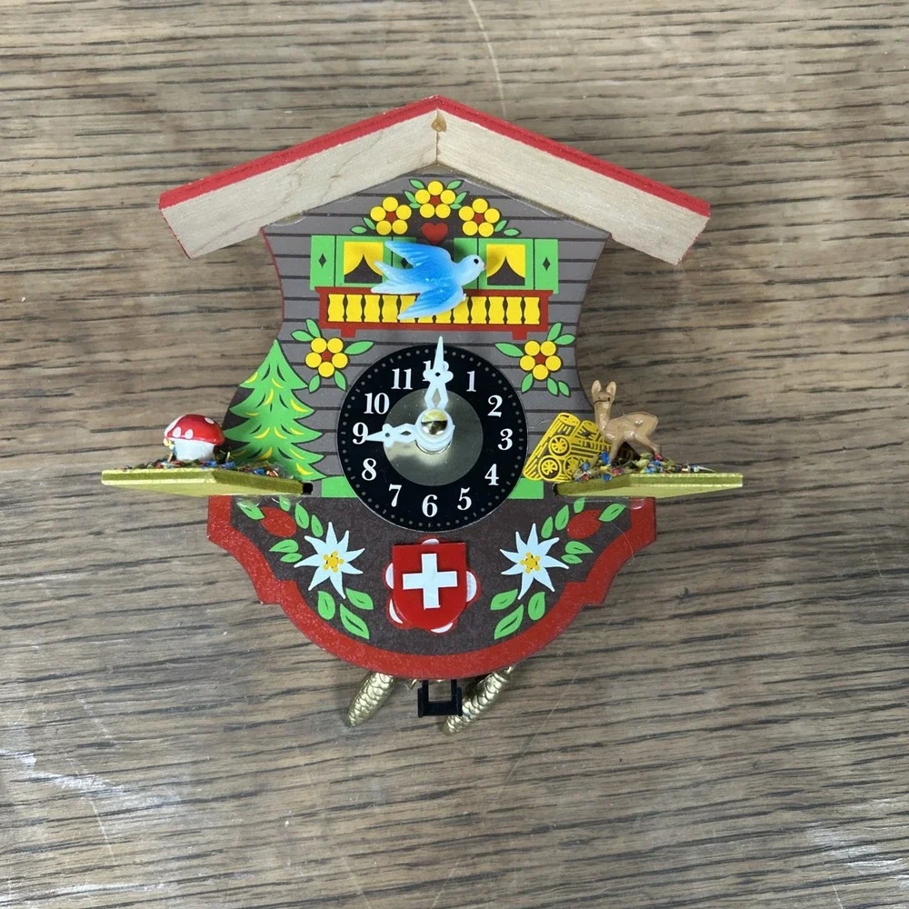 Engstler Miniature Cuckoo Clock With Swinging Girl Germany Battery Powered